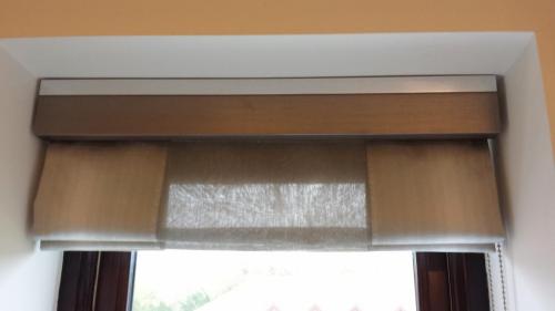 Botany voile blind with decorative pelmet close up